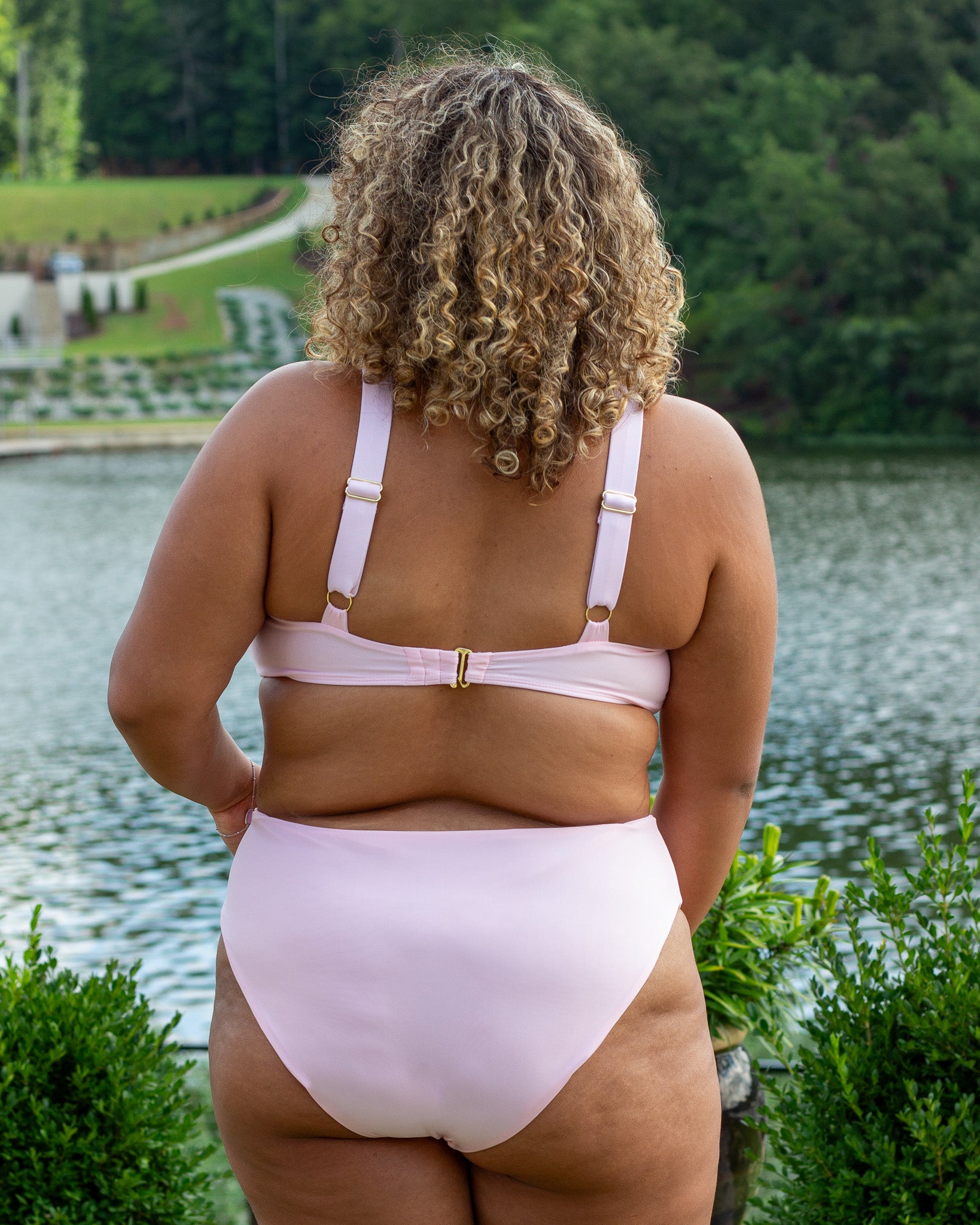 Full Coverage Pink Bikini Top with Adjustable Straps