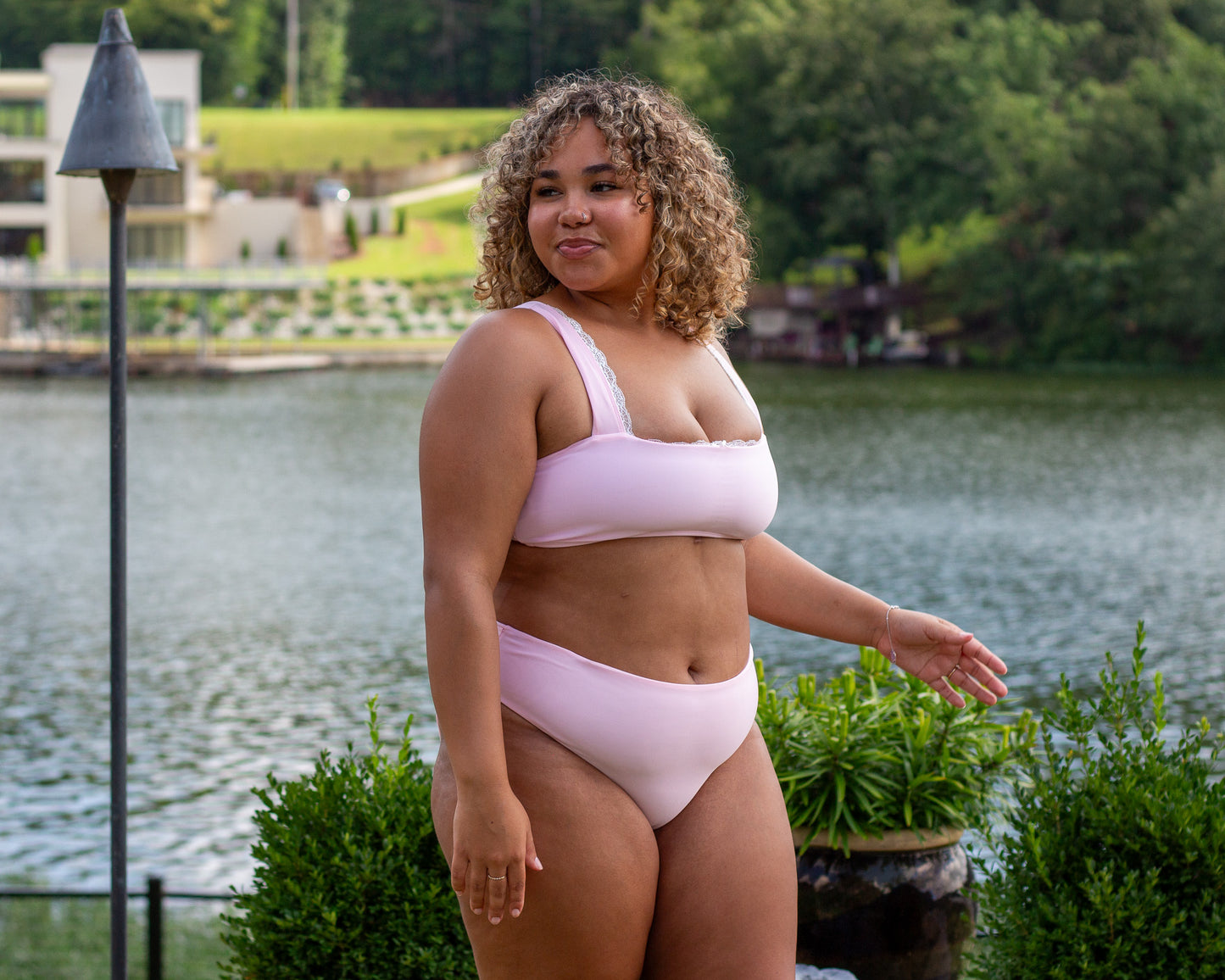 Full Coverage Square Neck Bikini Top with Mid-Rise Bottoms