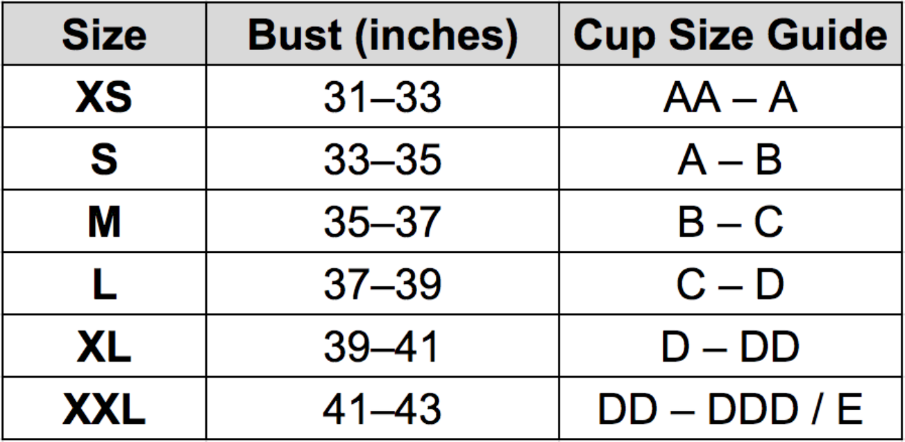 Size chart for Stella Top